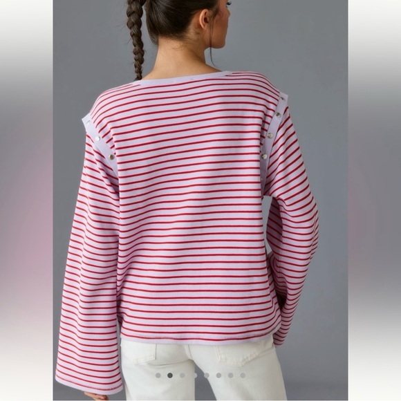 Anthropologie Maeve Lavender and Red Striped Top - Picture 2 of 12